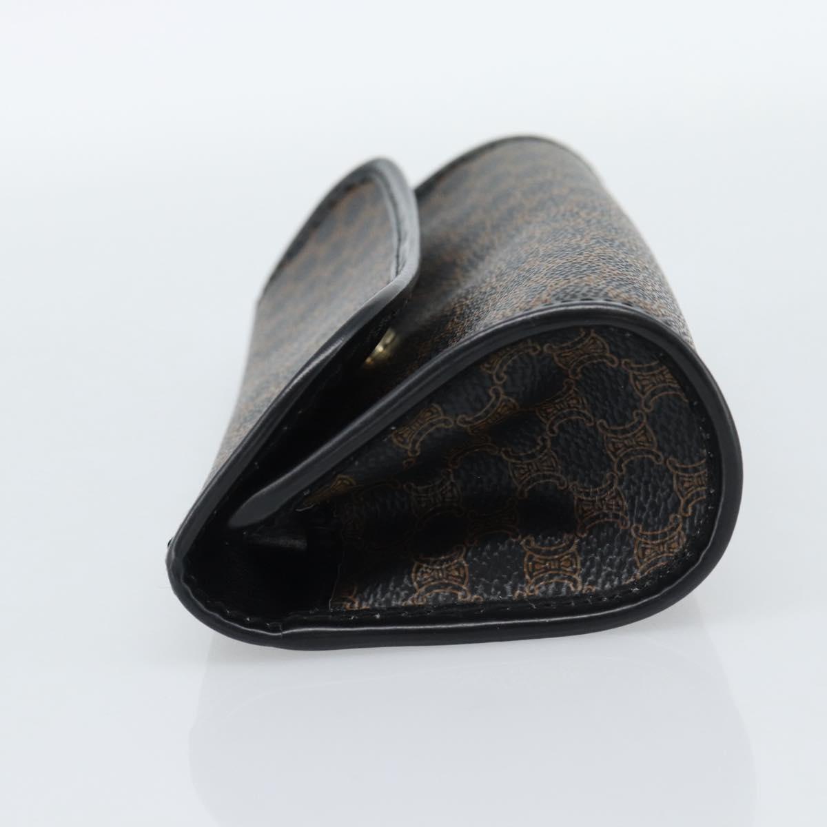 CELINE Macadam Canvas Pouch PVC Leather Black Gold Auth 186542A