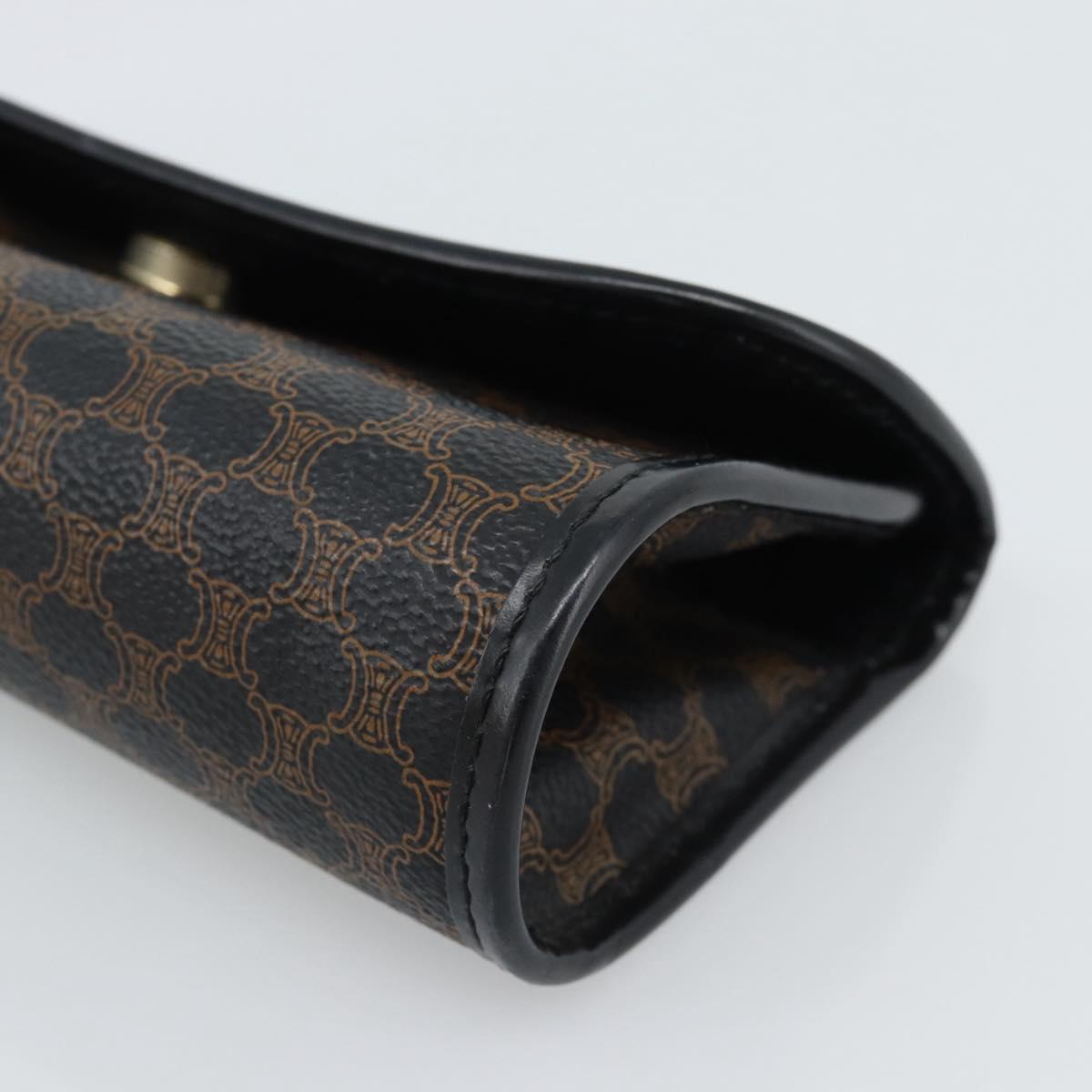 CELINE Macadam Canvas Pouch PVC Leather Black Gold Auth 186542A