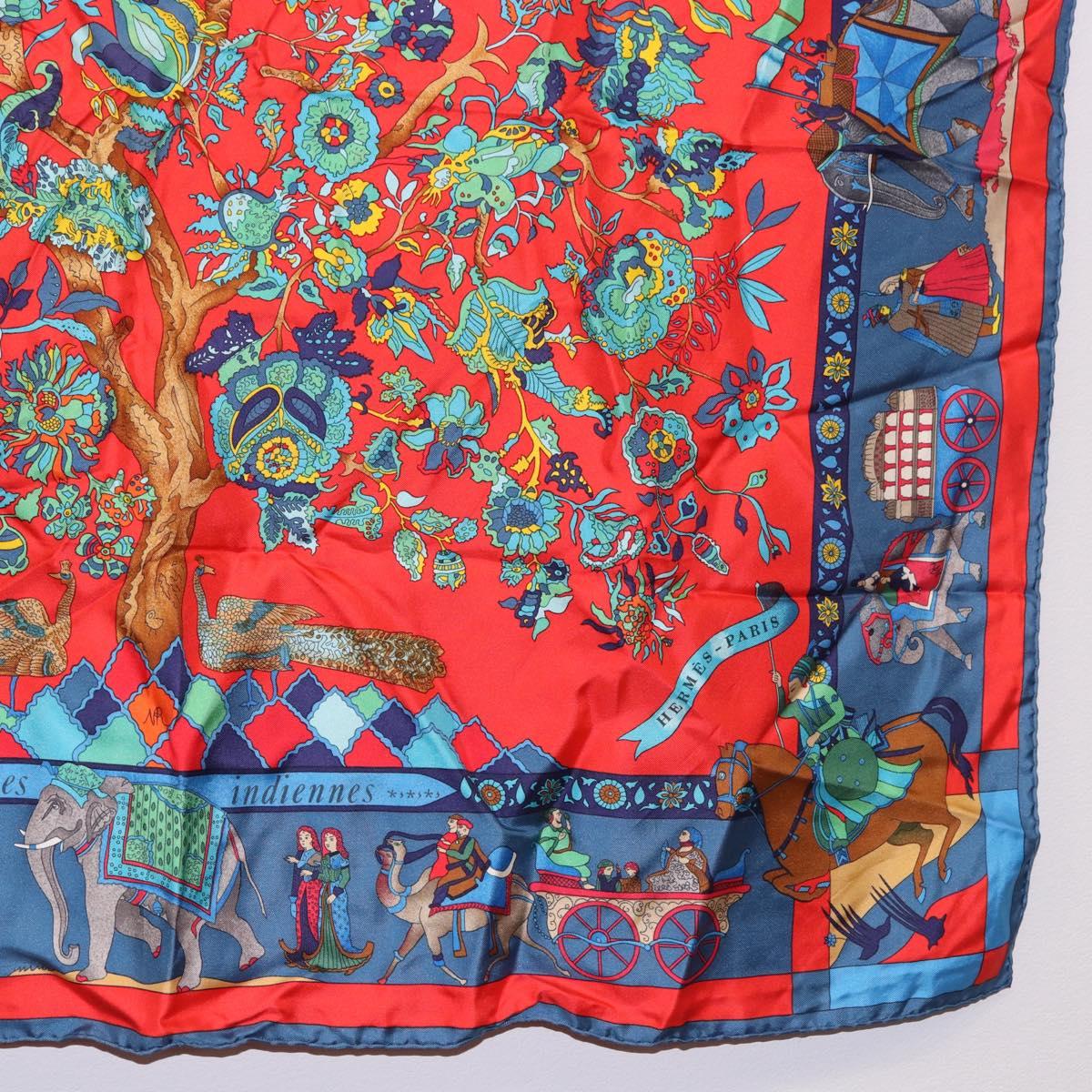 HERMES Carre 90 Scarf ""fantaisies indiennes"" Silk Red Auth 186543