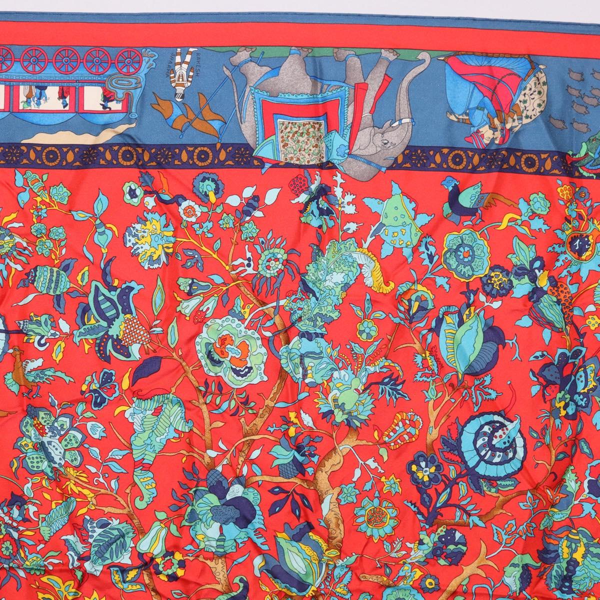 HERMES Carre 90 Scarf ""fantaisies indiennes"" Silk Red Auth 186543