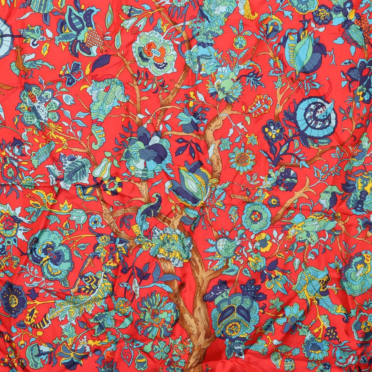 HERMES Carre 90 Scarf ""fantaisies indiennes"" Silk Red Auth 186543