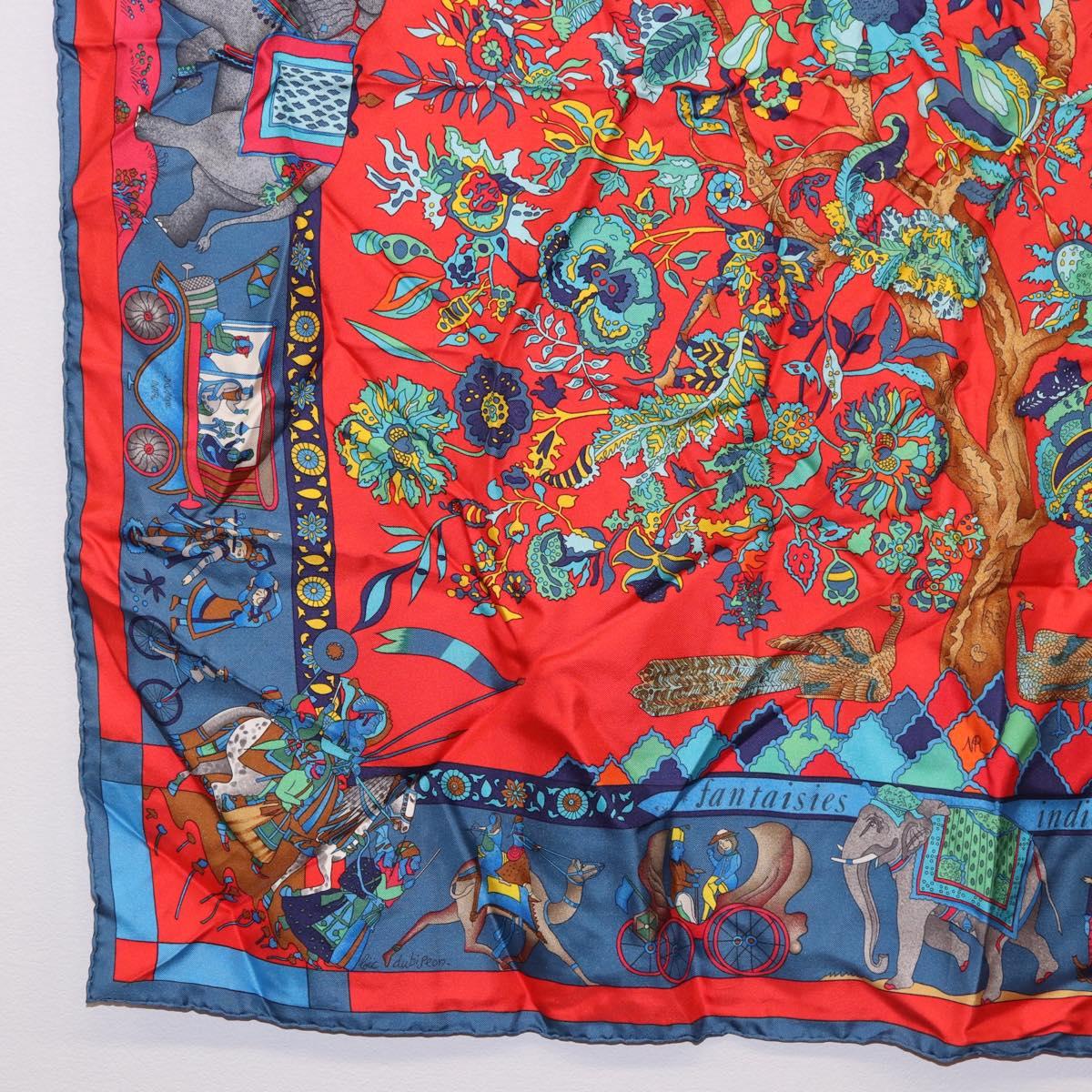 HERMES Carre 90 Scarf ""fantaisies indiennes"" Silk Red Auth 186543
