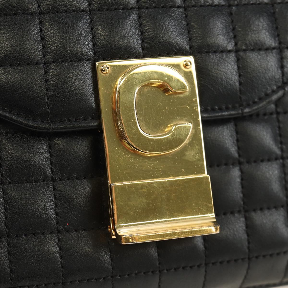 CELINE Chain Shoulder Bag Leather Black Gold Auth 186545SAM