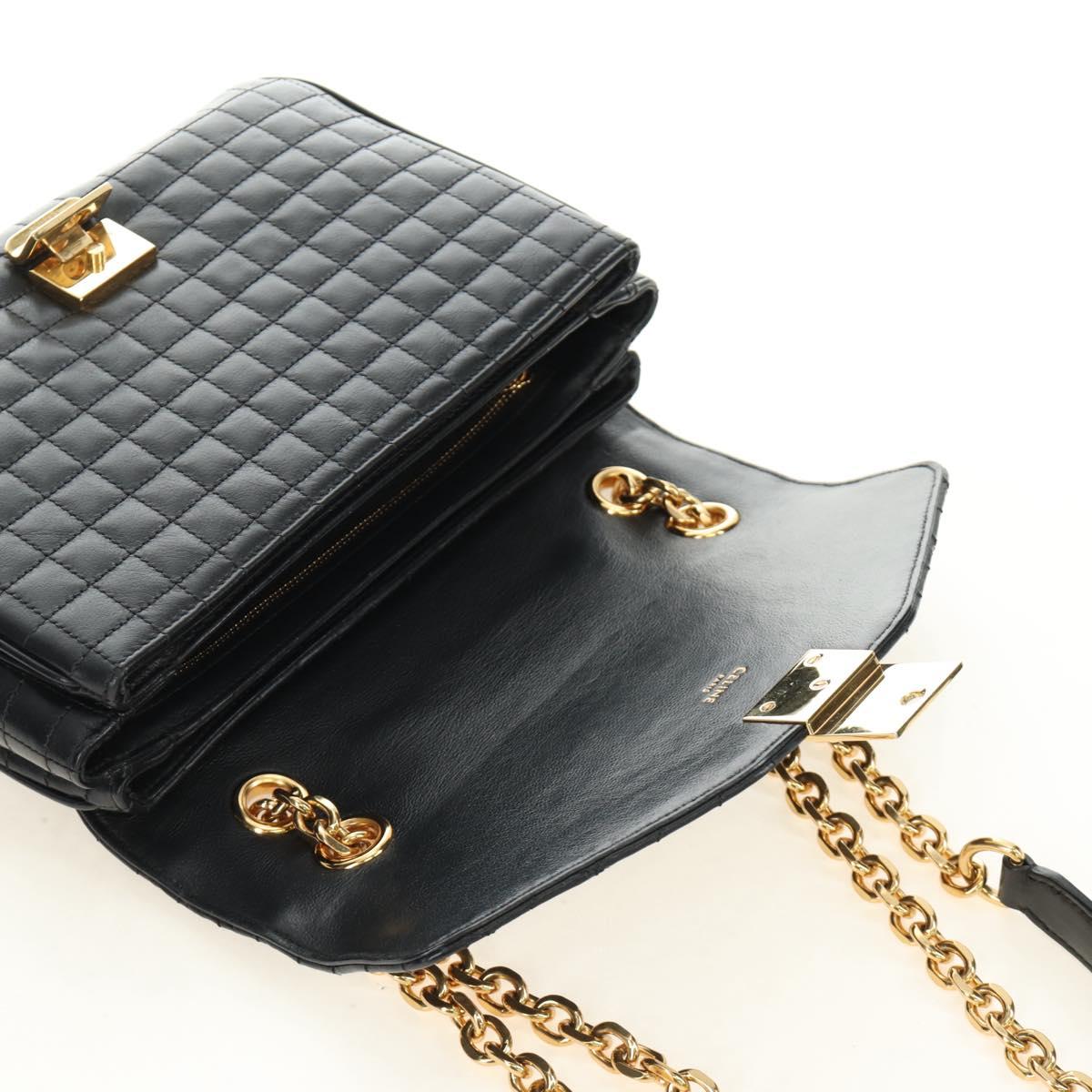 CELINE Chain Shoulder Bag Leather Black Gold Auth 186545SAM