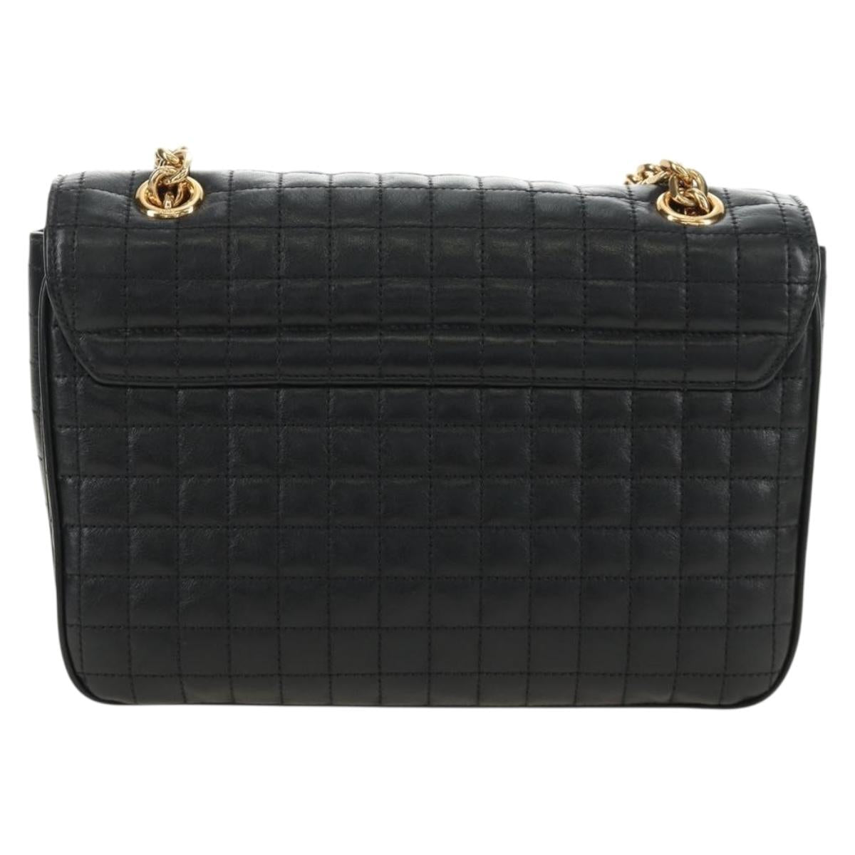 CELINE Chain Shoulder Bag Leather Black Gold Auth 186545SAM
