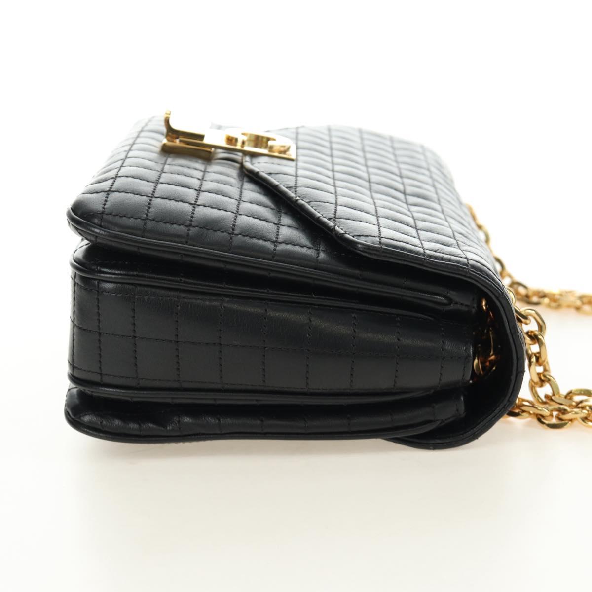 CELINE Chain Shoulder Bag Leather Black Gold Auth 186545SAM
