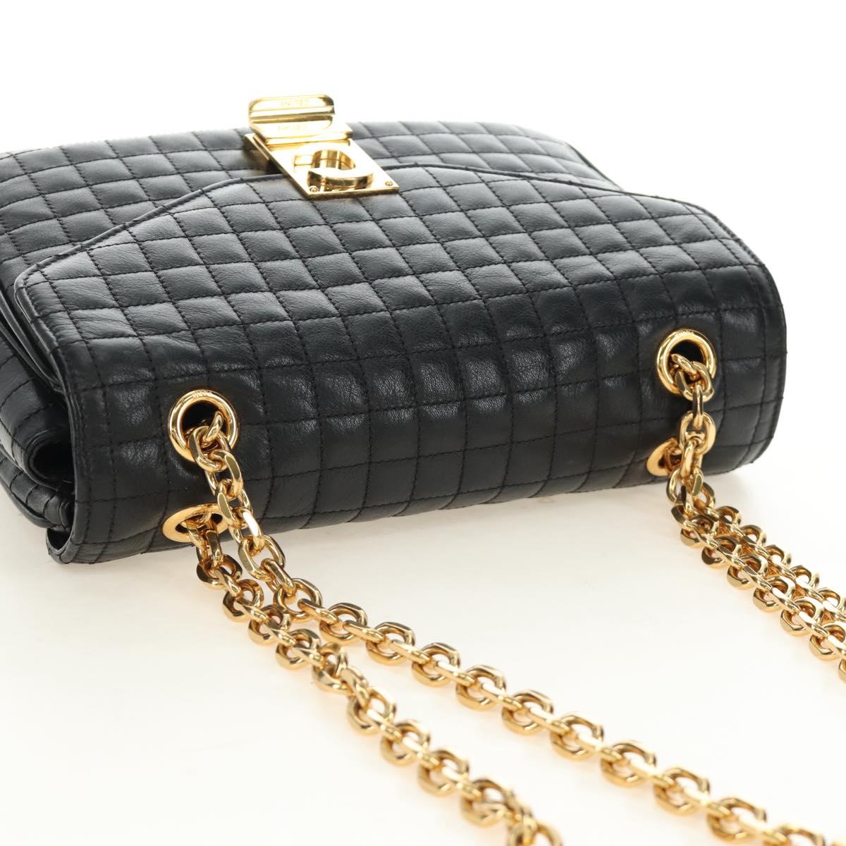 CELINE Chain Shoulder Bag Leather Black Gold Auth 186545SAM