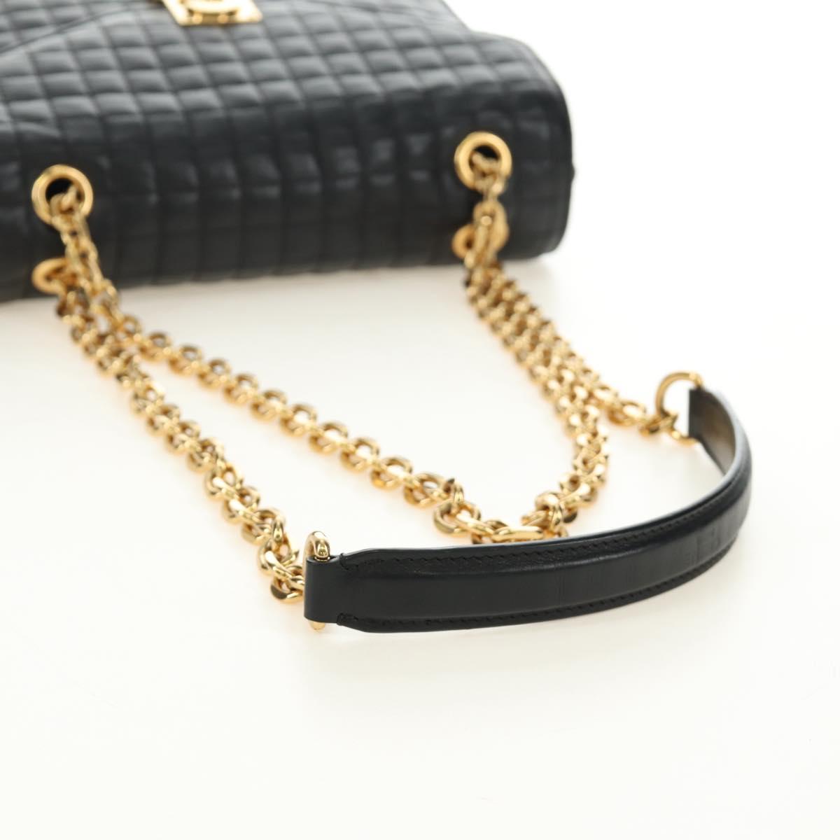 CELINE Chain Shoulder Bag Leather Black Gold Auth 186545SAM