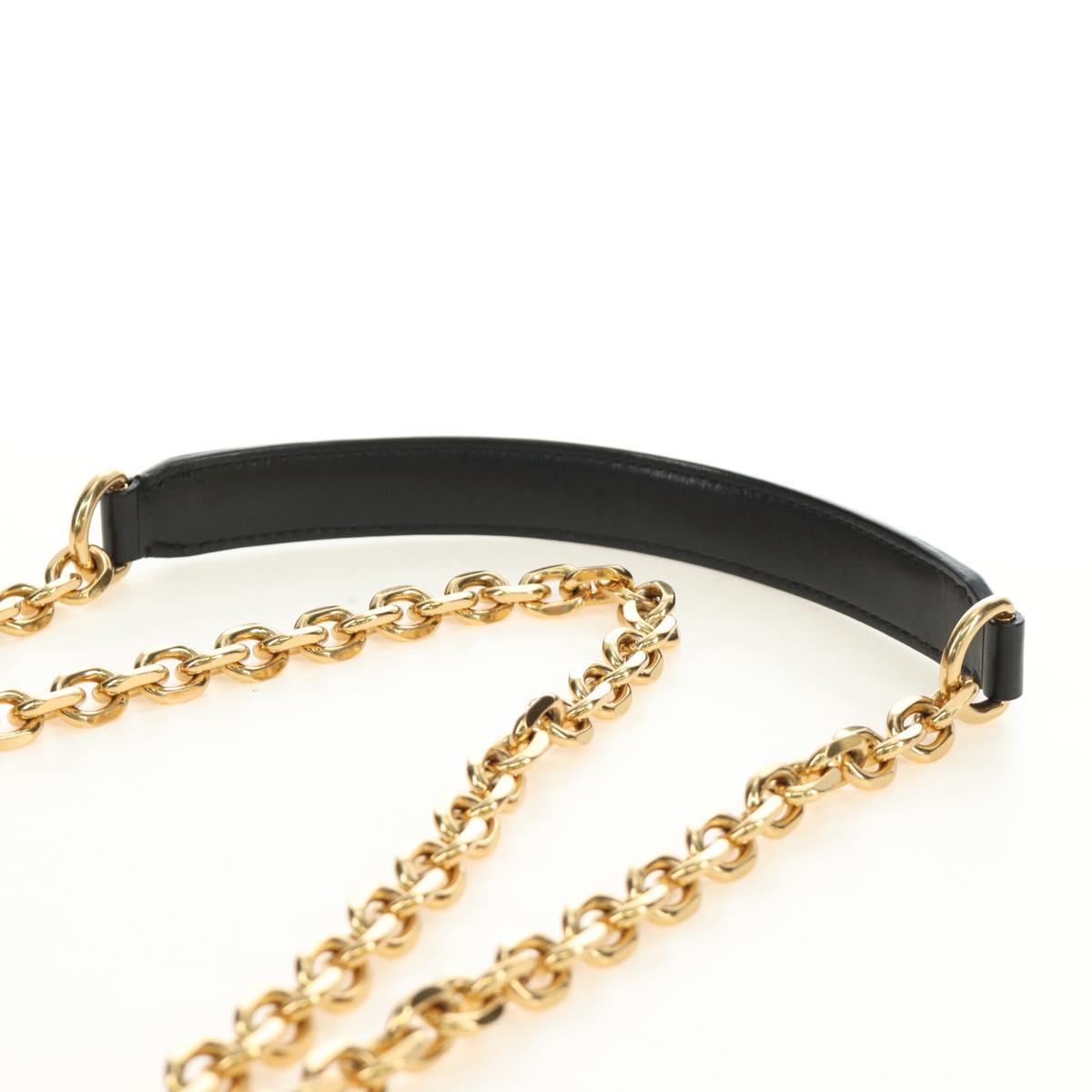 CELINE Chain Shoulder Bag Leather Black Gold Auth 186545SAM
