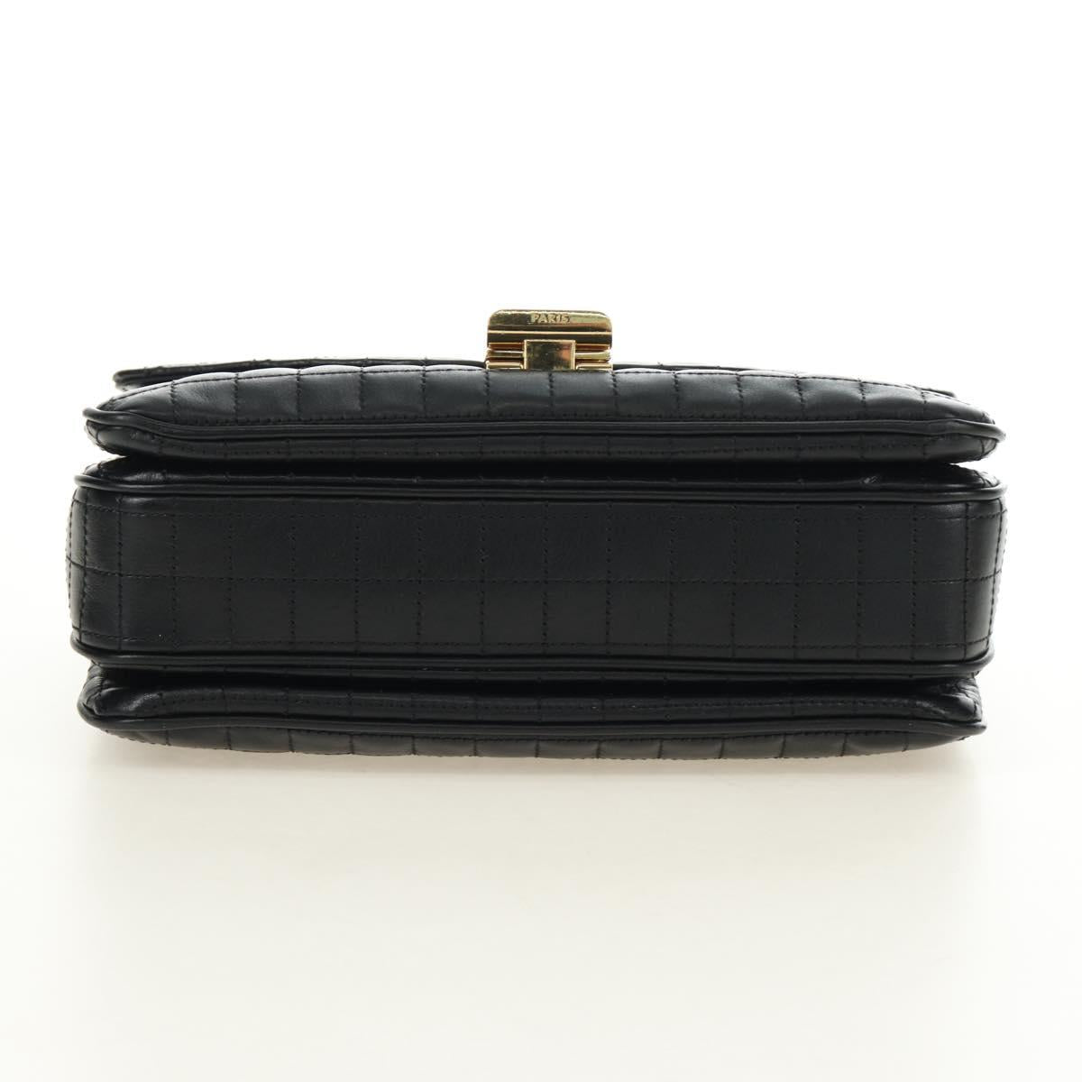 CELINE Chain Shoulder Bag Leather Black Gold Auth 186545SAM