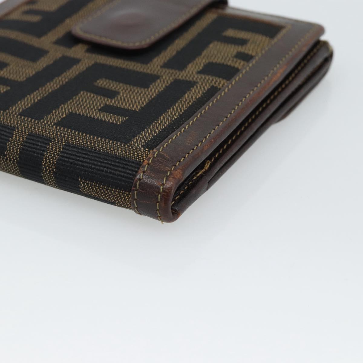 FENDI Zucca Canvas Bifold Wallet Black Brown Auth 186546