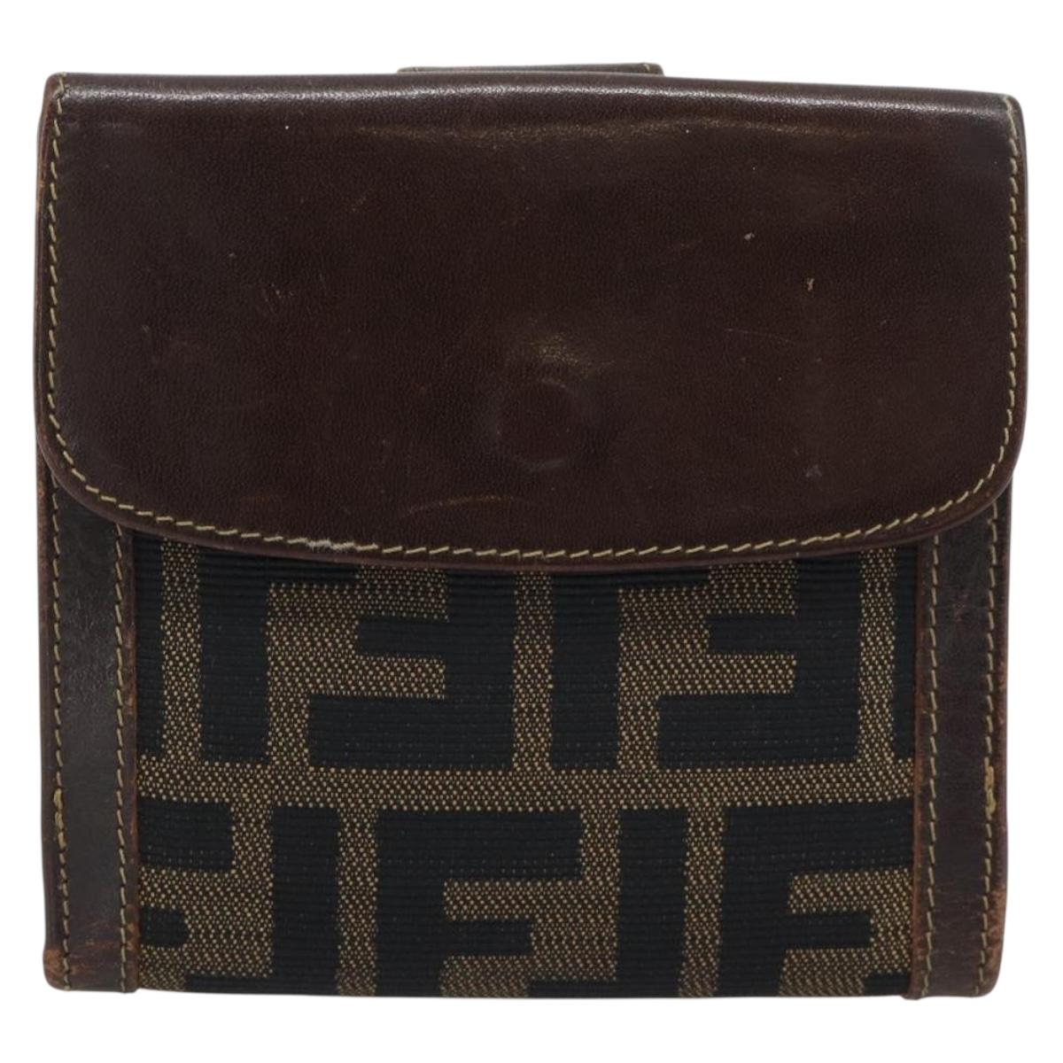 FENDI Zucca Canvas Bifold Wallet Black Brown Auth 186546