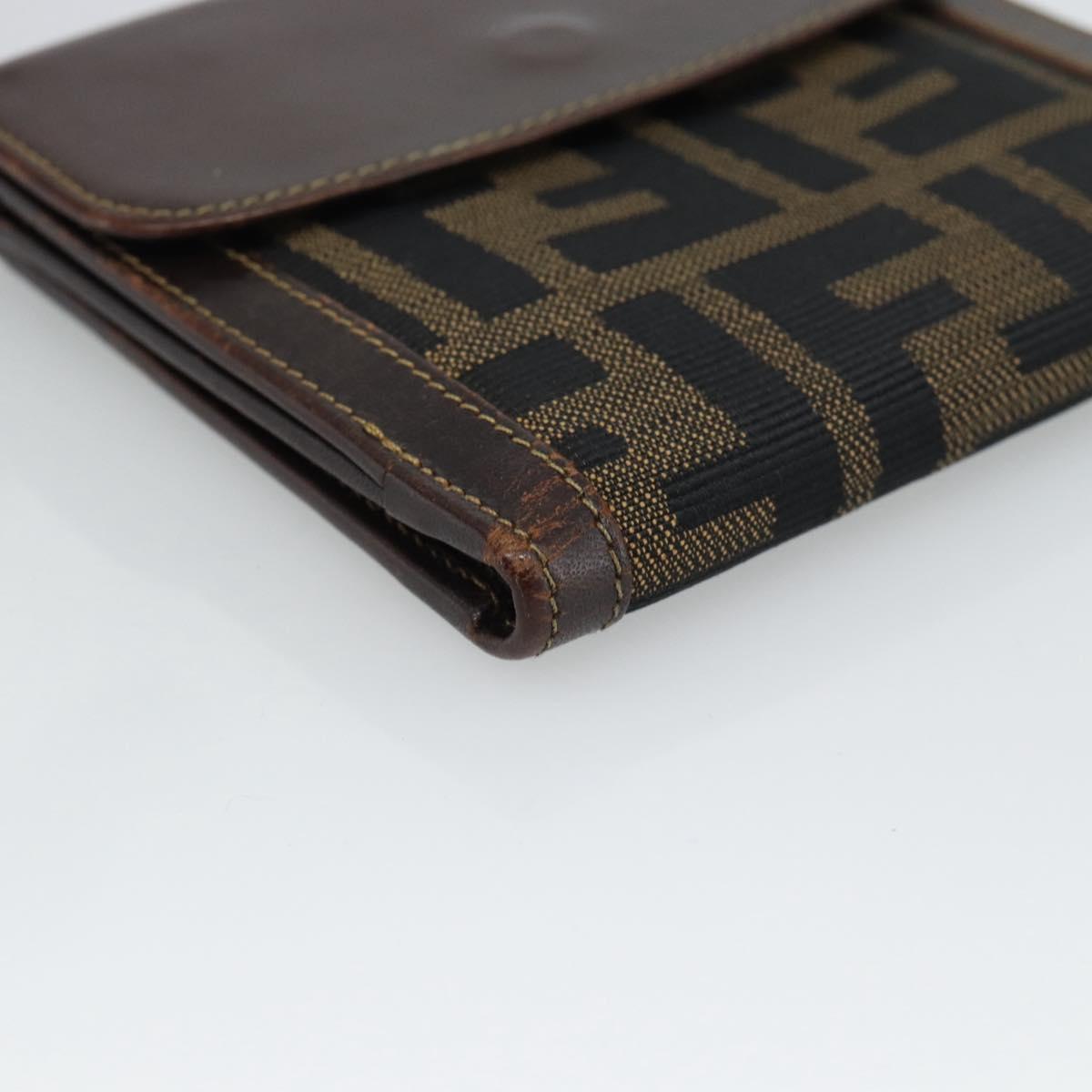 FENDI Zucca Canvas Bifold Wallet Black Brown Auth 186546