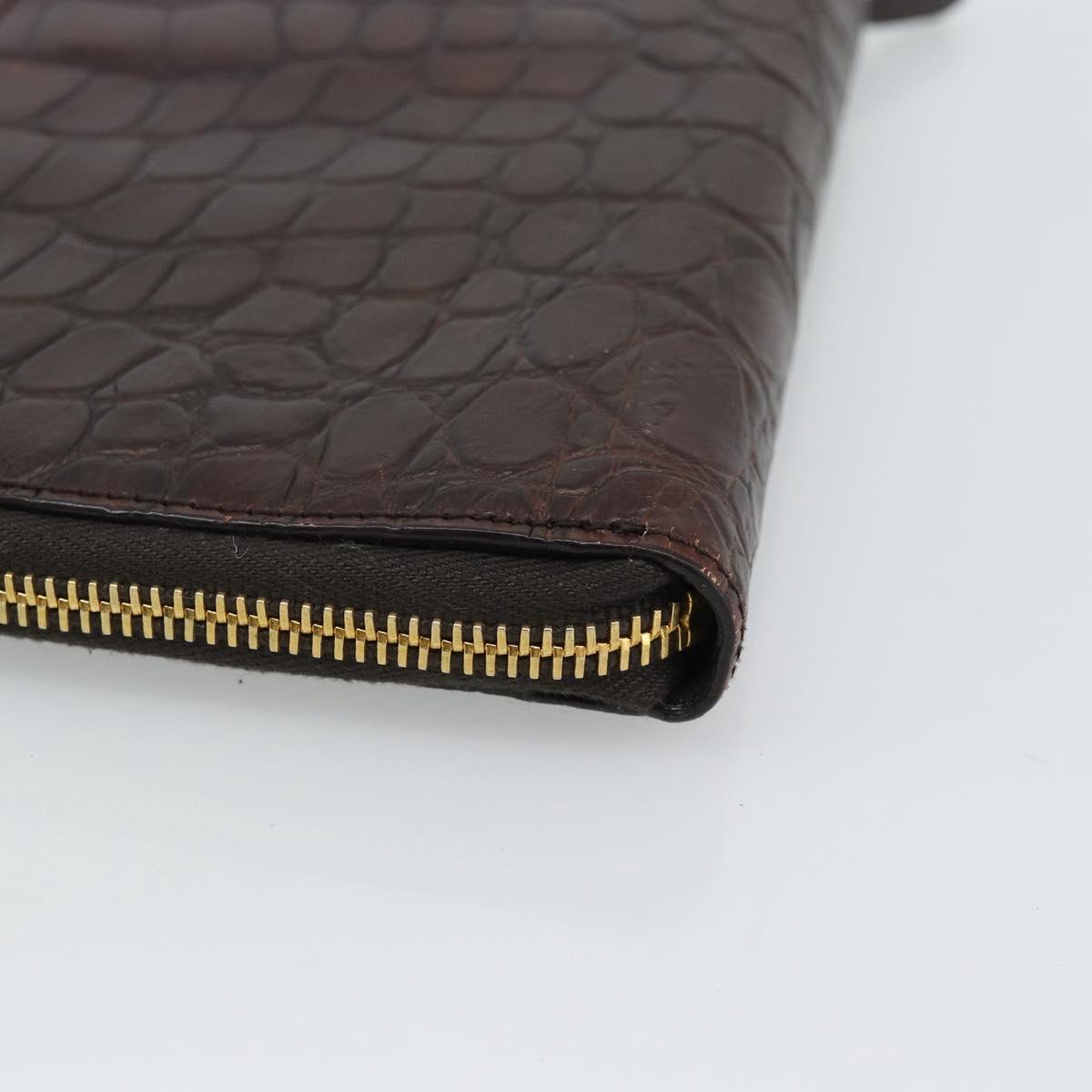 Miu Miu Day Planner Cover Leather Croco Embossed Brown Gold Auth 186547A
