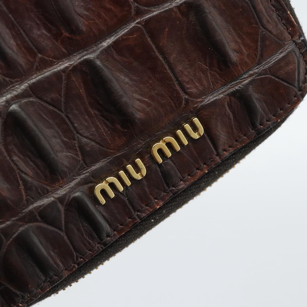 Miu Miu Day Planner Cover Leather Croco Embossed Brown Gold Auth 186547A