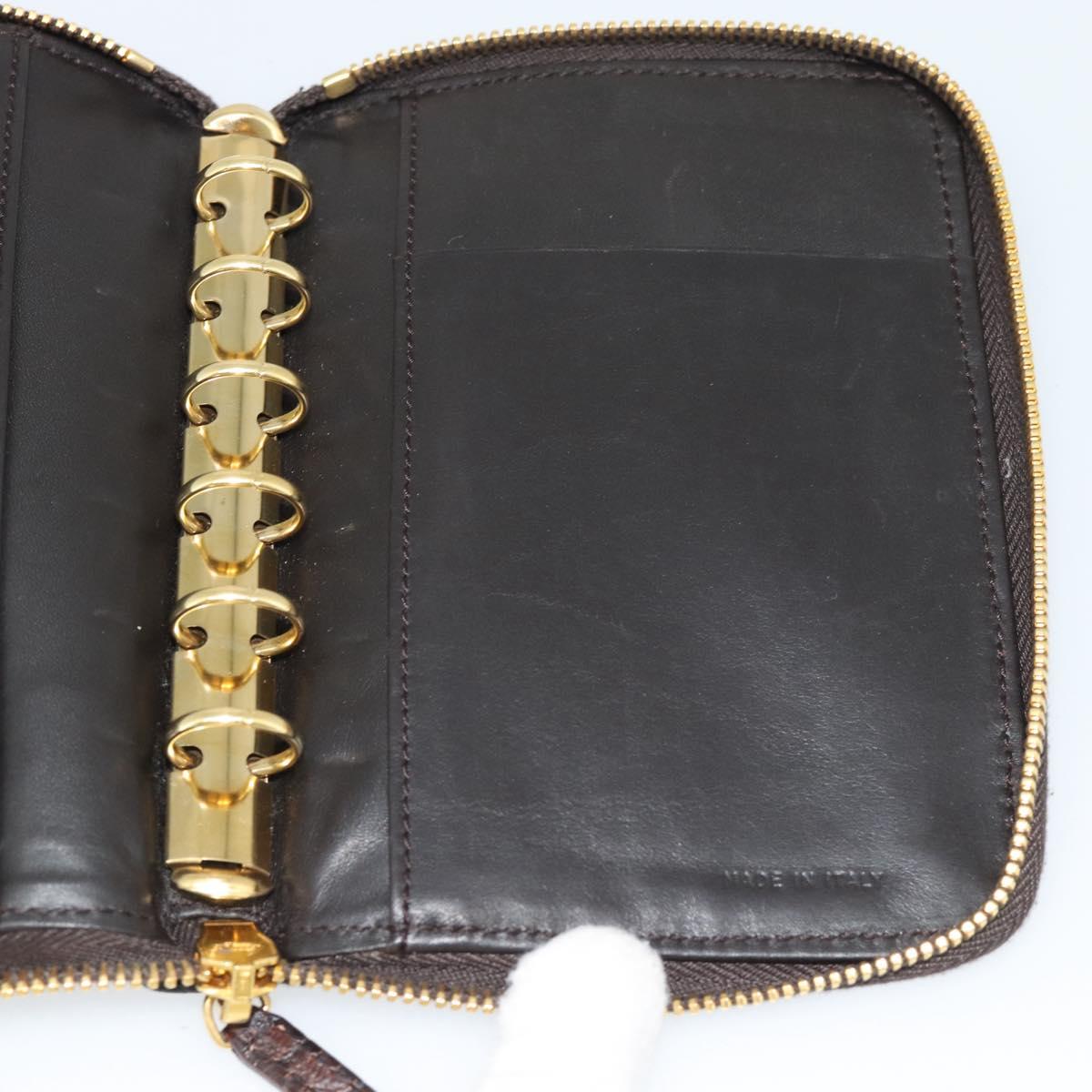 Miu Miu Day Planner Cover Leather Croco Embossed Brown Gold Auth 186547A