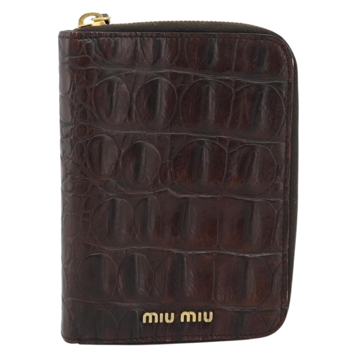 Miu Miu Day Planner Cover Leather Croco Embossed Brown Gold Auth 186547A
