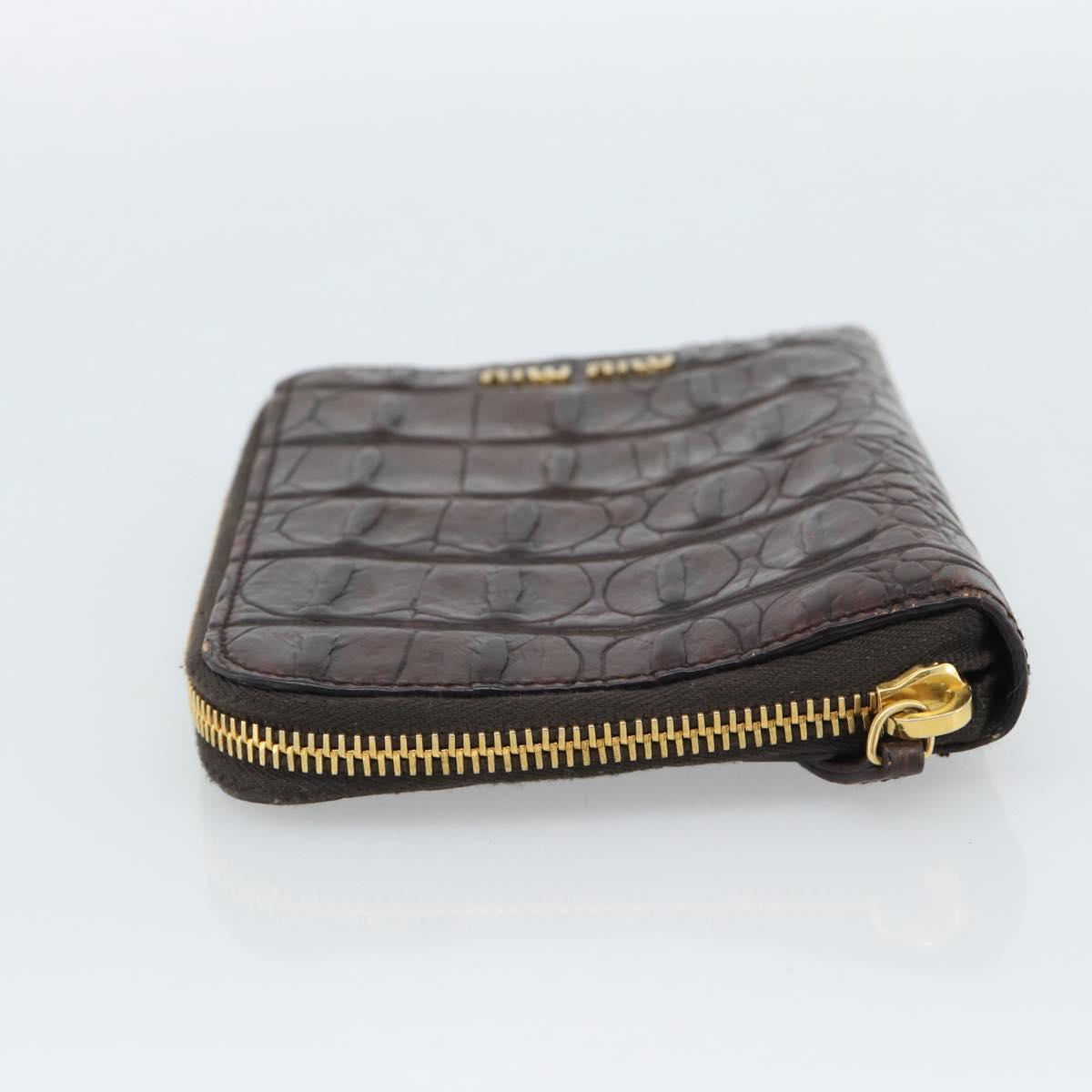 Miu Miu Day Planner Cover Leather Croco Embossed Brown Gold Auth 186547A