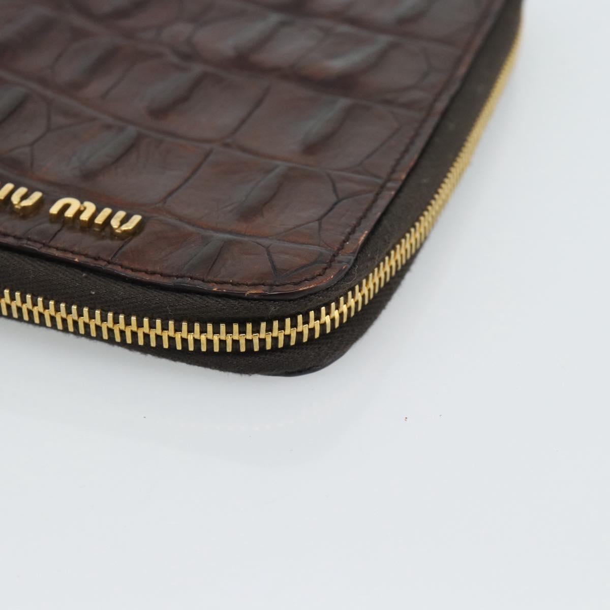 Miu Miu Day Planner Cover Leather Croco Embossed Brown Gold Auth 186547A