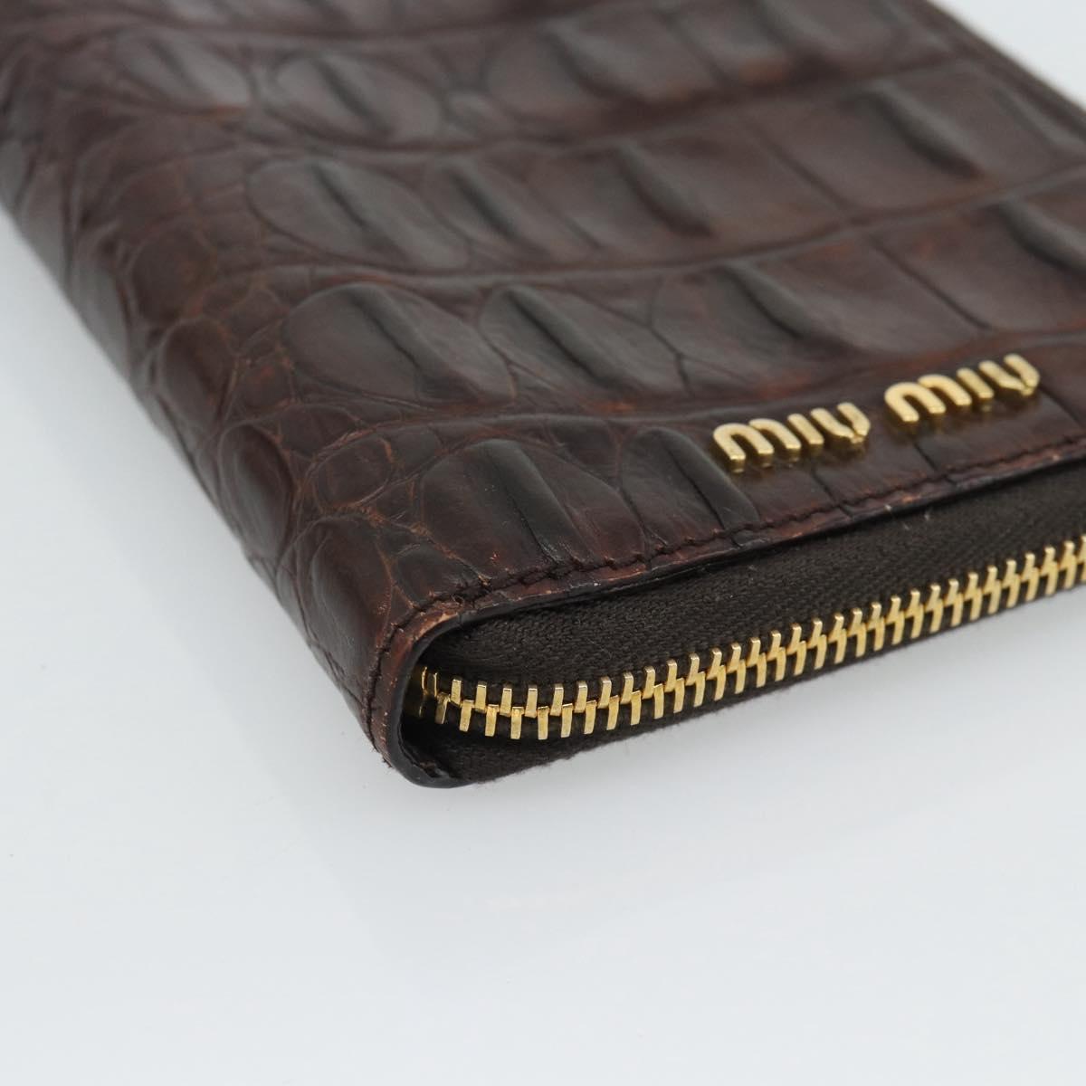 Miu Miu Day Planner Cover Leather Croco Embossed Brown Gold Auth 186547A