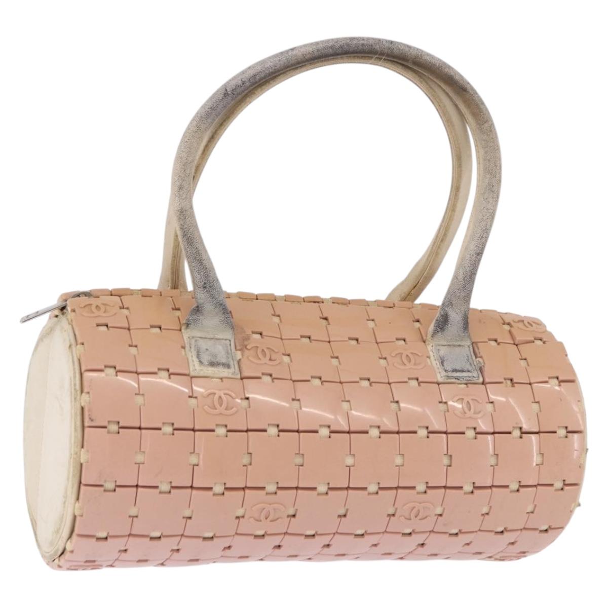 CHANEL Puzzle Hand Bag Leather Pink Silver CC Auth 186552
