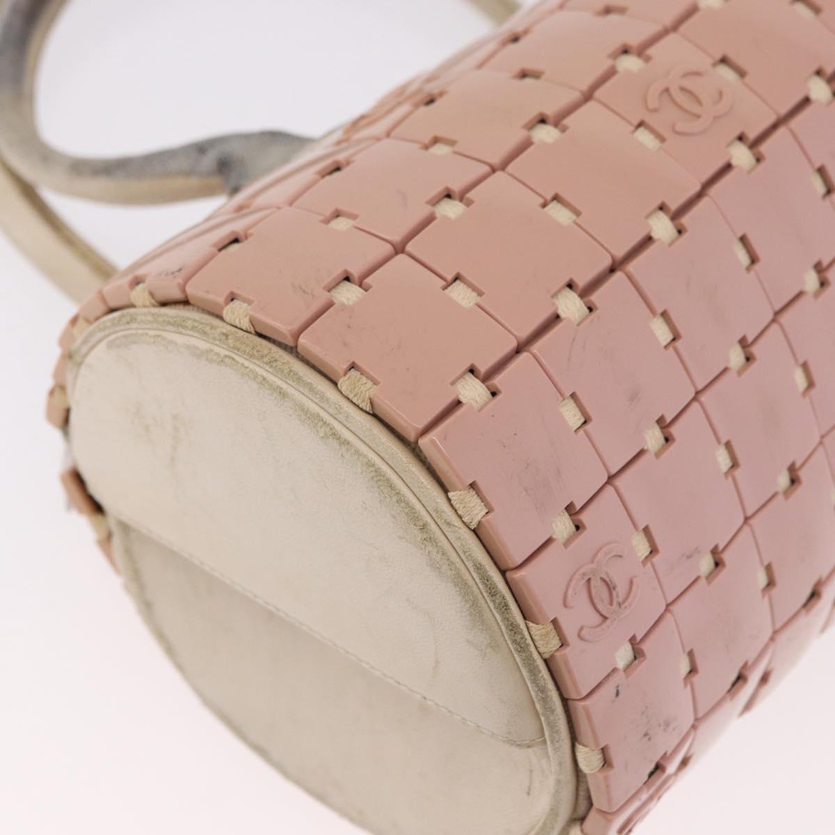 CHANEL Puzzle Hand Bag Leather Pink Silver CC Auth 186552