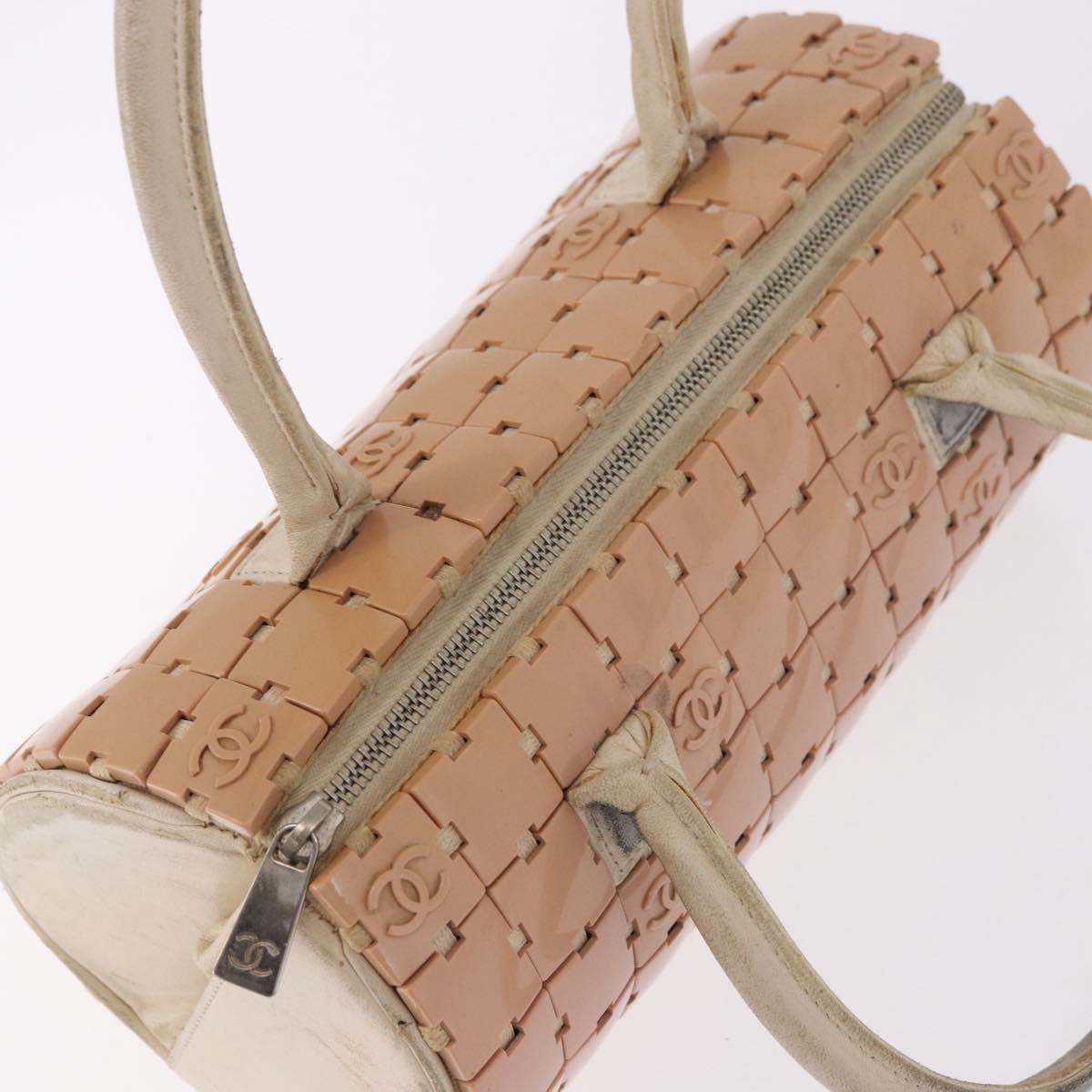 CHANEL Puzzle Hand Bag Leather Pink Silver CC Auth 186552