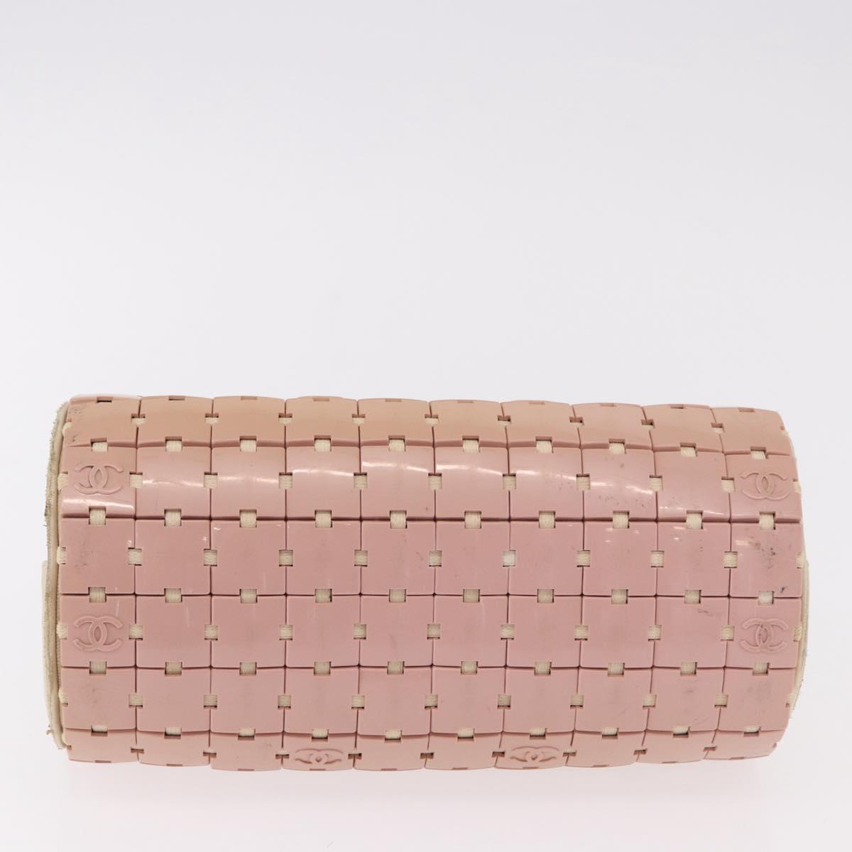 CHANEL Puzzle Hand Bag Leather Pink Silver CC Auth 186552