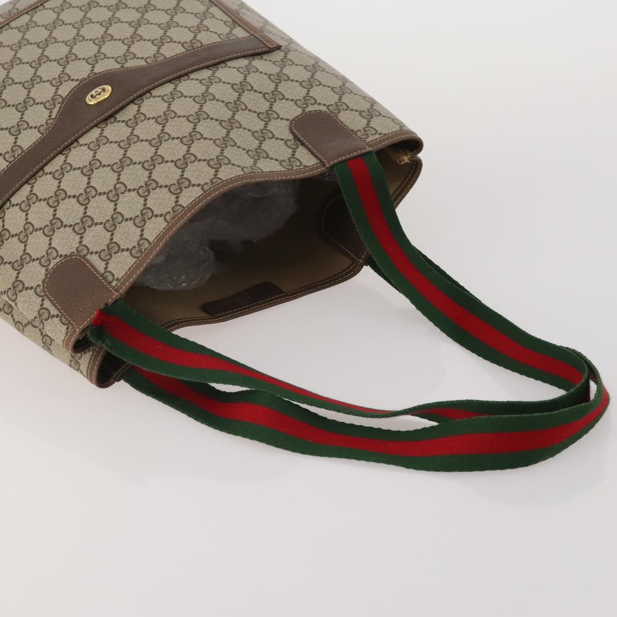 GUCCI GG Canvas GG Supreme Web Sherry Line Bag PVC 3 Set Beige Black Auth 186560