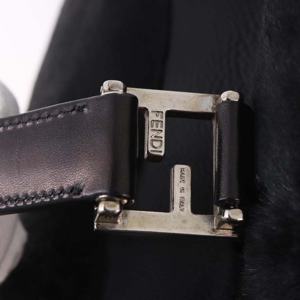 FENDI Hand Bag Harako Leather Black Silver Auth 186561A