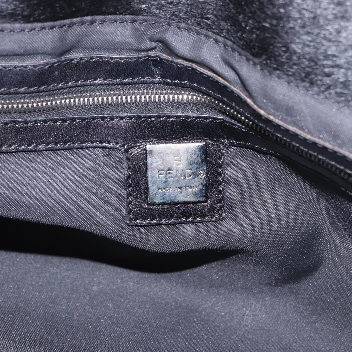 FENDI Hand Bag Harako Leather Black Silver Auth 186561A