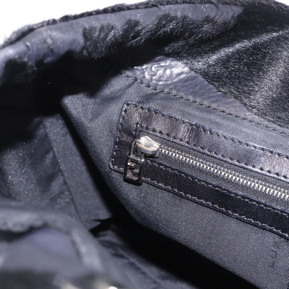 FENDI Hand Bag Harako Leather Black Silver Auth 186561A