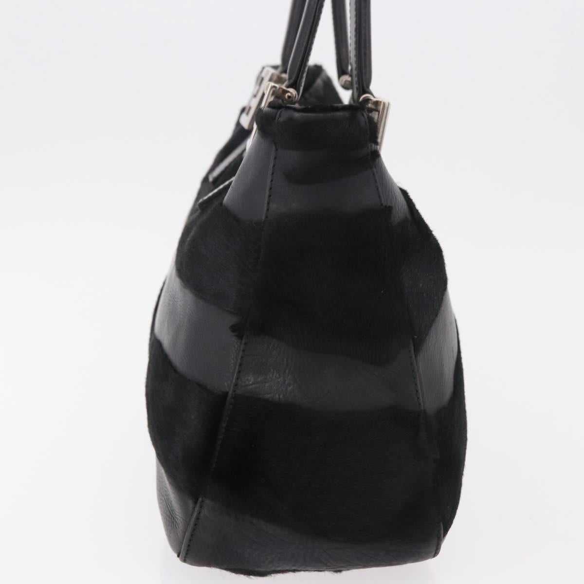 FENDI Hand Bag Harako Leather Black Silver Auth 186561A