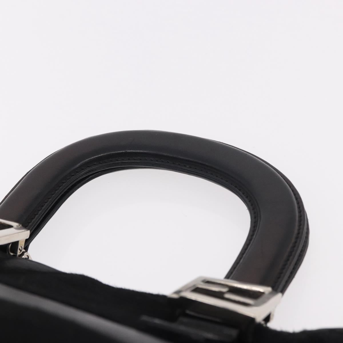 FENDI Hand Bag Harako Leather Black Silver Auth 186561A