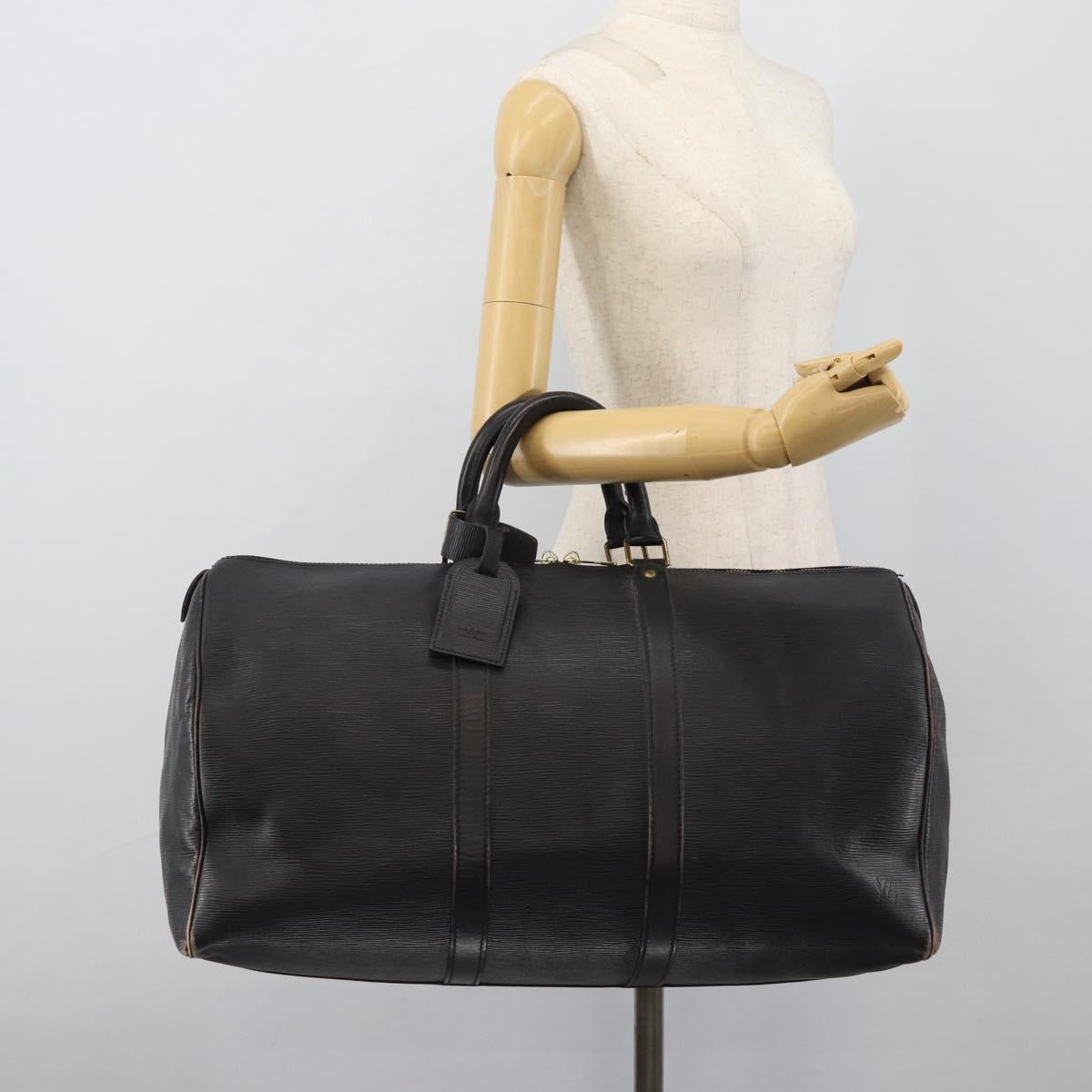 LOUIS VUITTON Epi Keepall 50 Boston Bag Black M42962 LV Auth 186562
