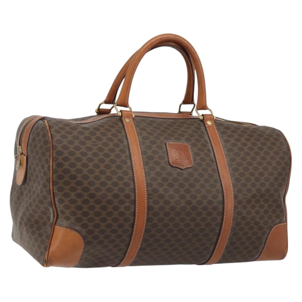 CELINE Macadam Canvas Boston Bag PVC Leather Brown Gold Auth 186563