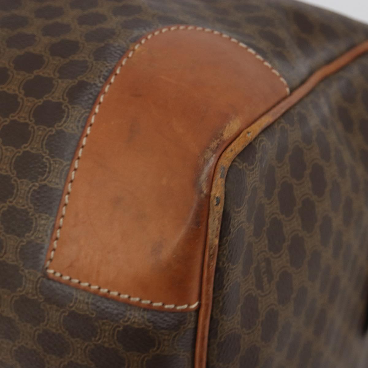 CELINE Macadam Canvas Boston Bag PVC Leather Brown Gold Auth 186563