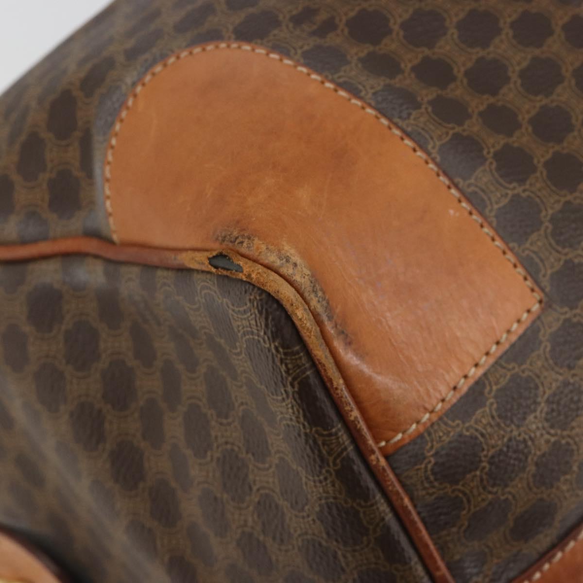 CELINE Macadam Canvas Boston Bag PVC Leather Brown Gold Auth 186563
