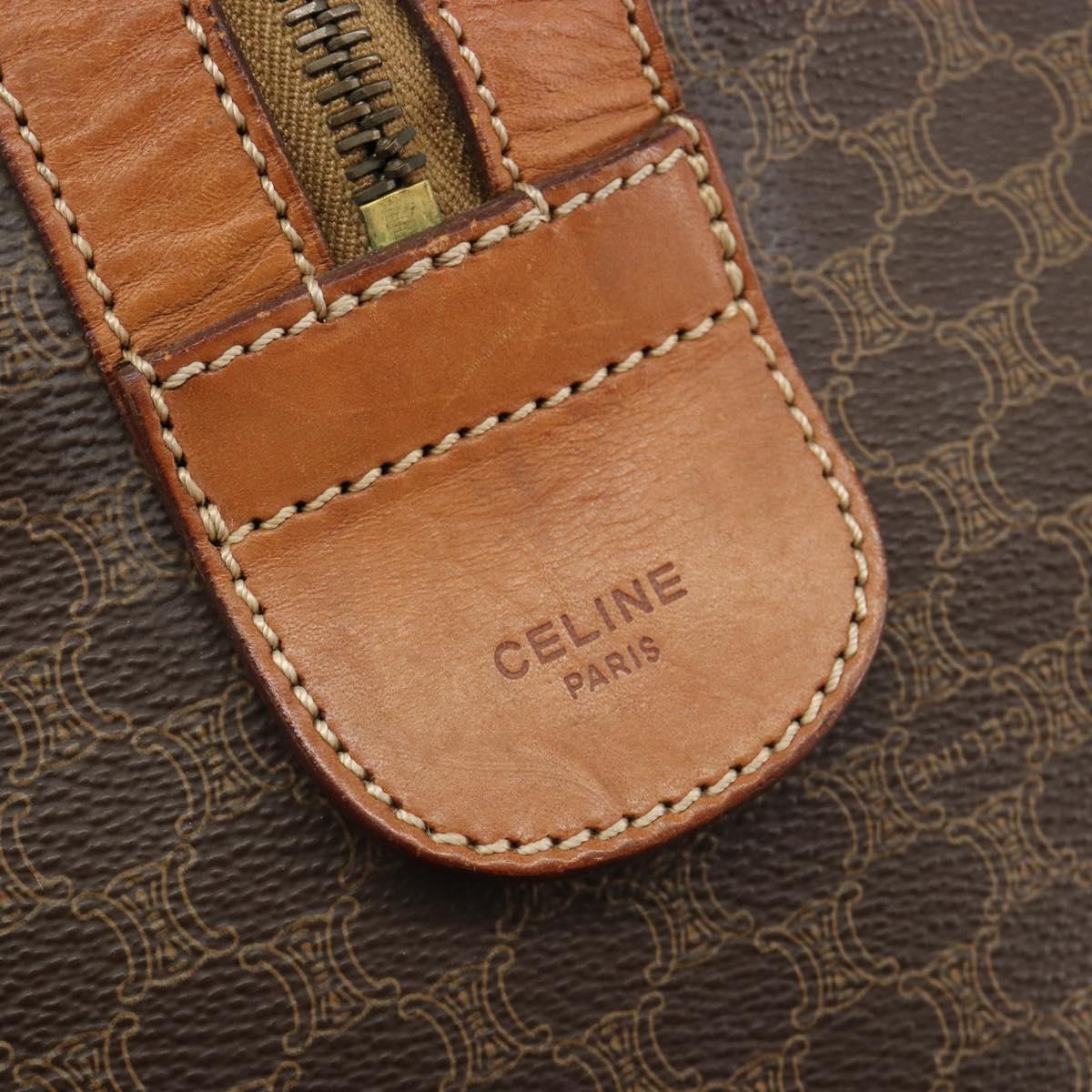 CELINE Macadam Canvas Boston Bag PVC Leather Brown Gold Auth 186563