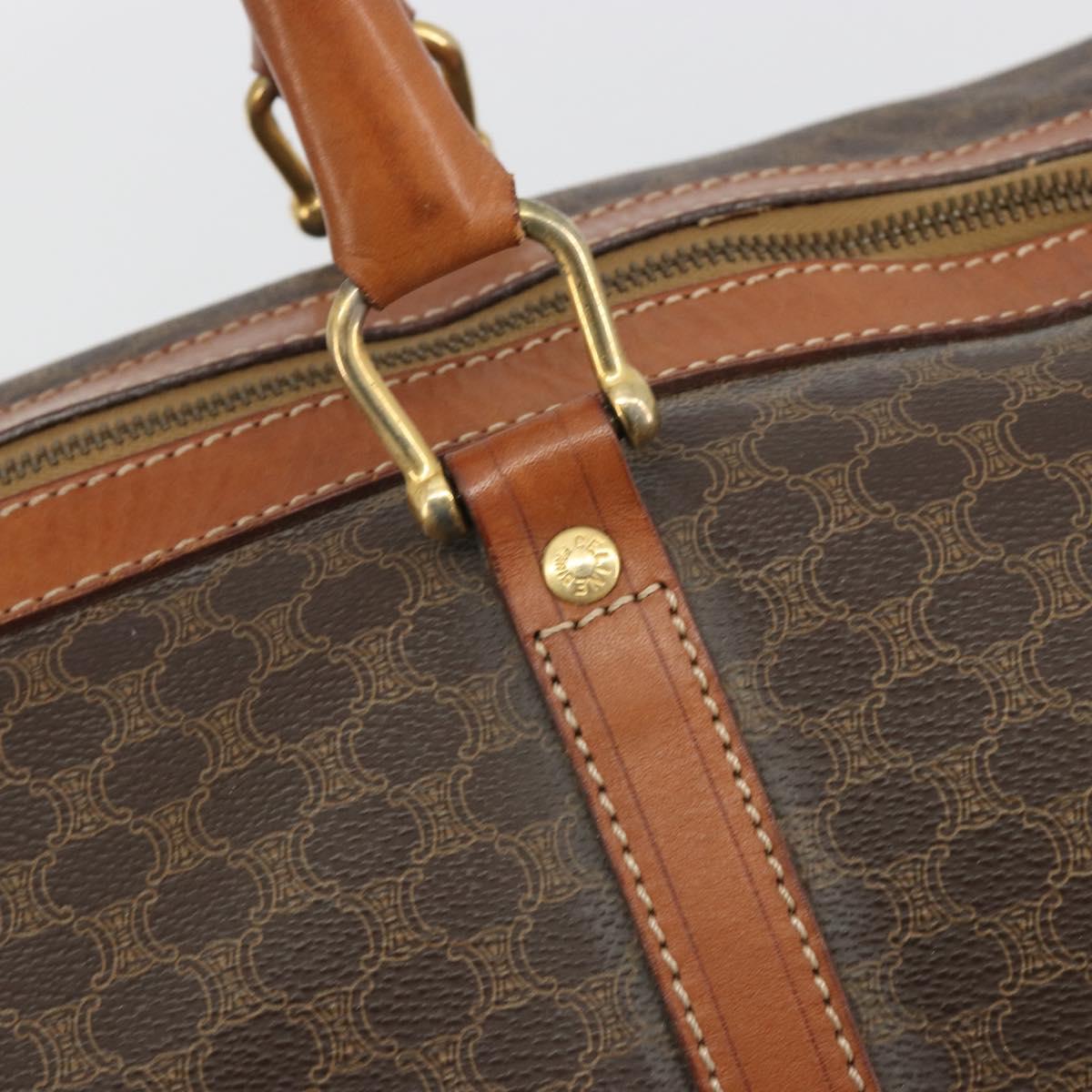 CELINE Macadam Canvas Boston Bag PVC Leather Brown Gold Auth 186563