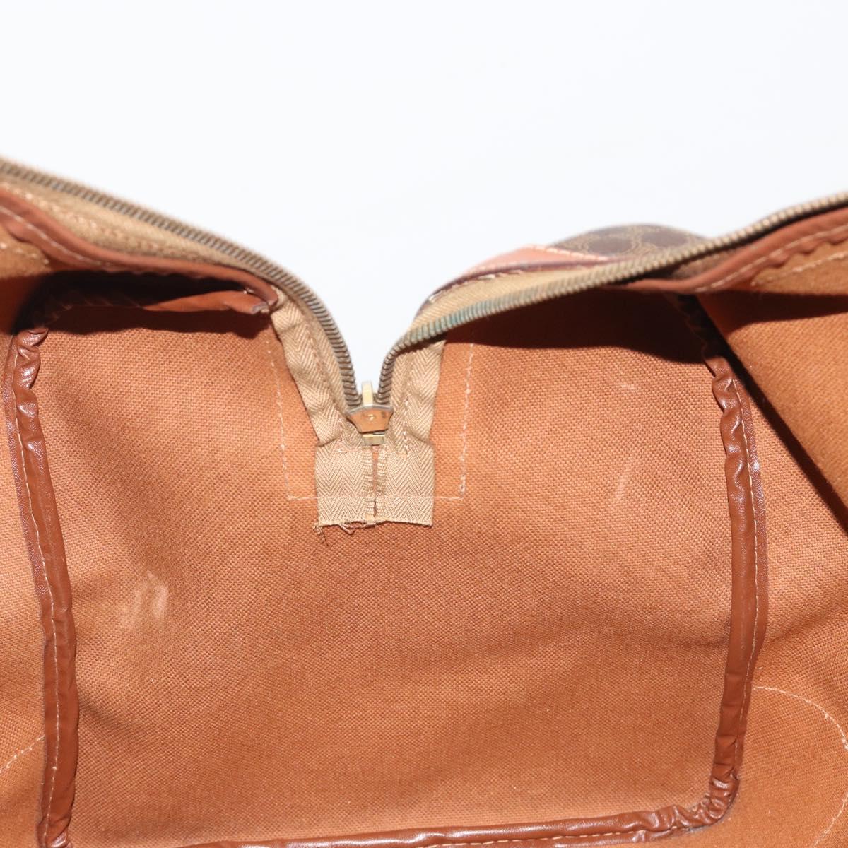CELINE Macadam Canvas Boston Bag PVC Leather Brown Gold Auth 186563
