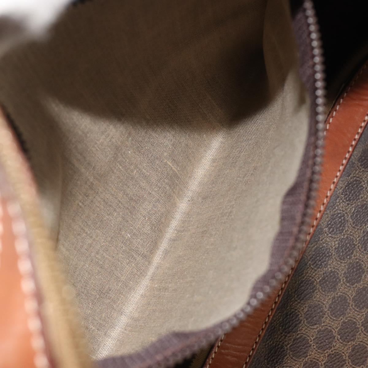 CELINE Macadam Canvas Boston Bag PVC Leather Brown Gold Auth 186563