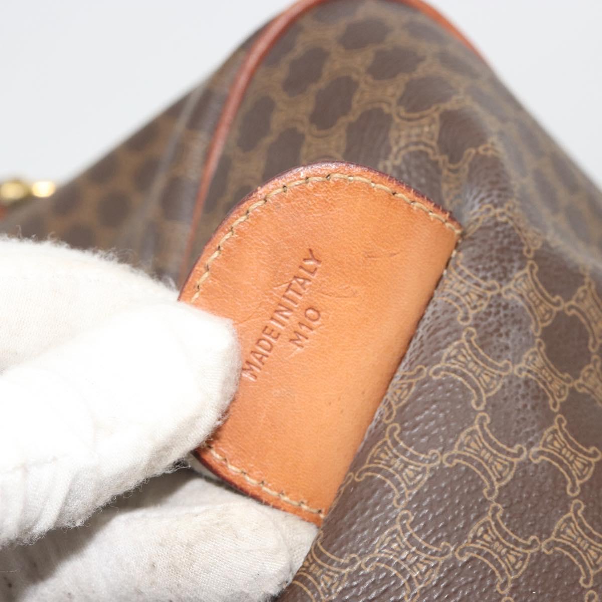 CELINE Macadam Canvas Boston Bag PVC Leather Brown Gold Auth 186563