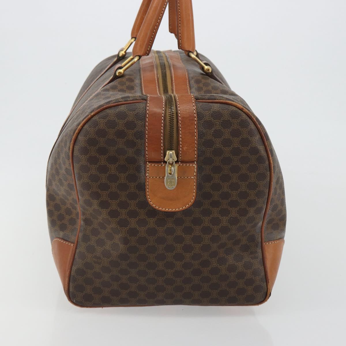 CELINE Macadam Canvas Boston Bag PVC Leather Brown Gold Auth 186563