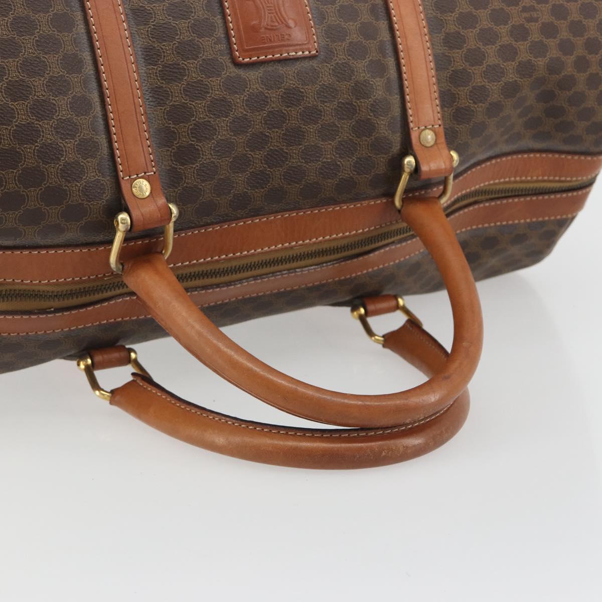 CELINE Macadam Canvas Boston Bag PVC Leather Brown Gold Auth 186563