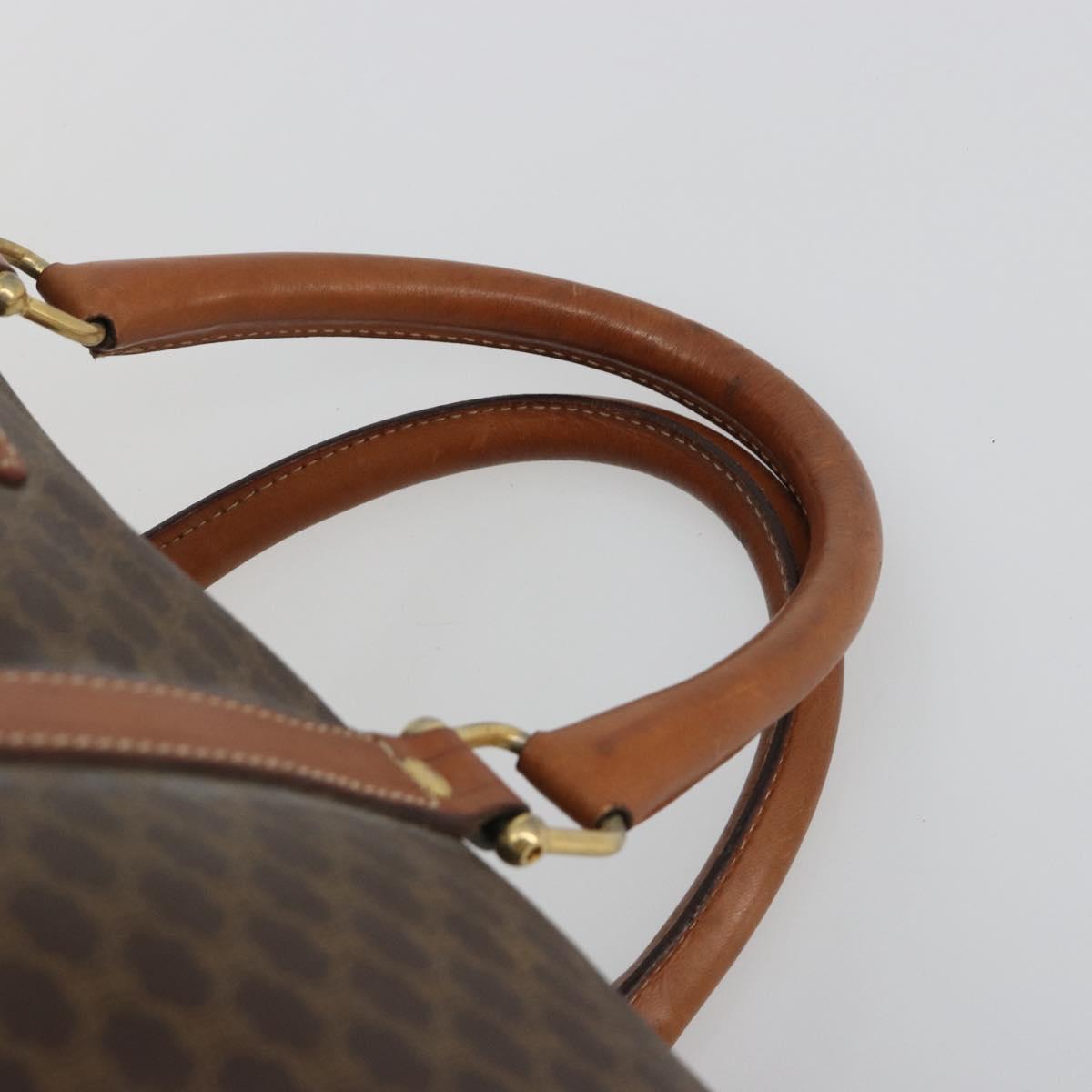 CELINE Macadam Canvas Boston Bag PVC Leather Brown Gold Auth 186563