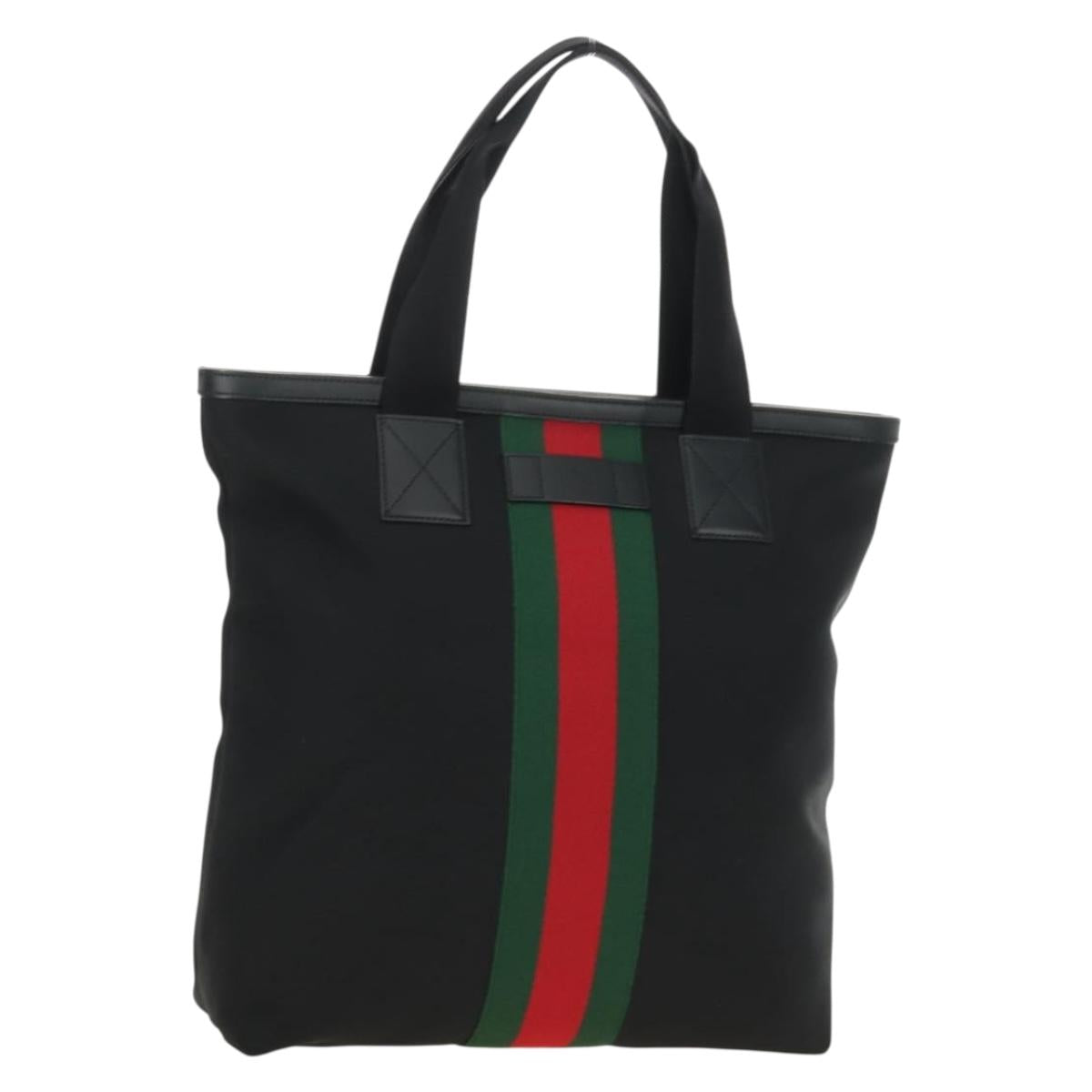 GUCCI Web Sherry Line Tote Bag Canvas Black Silver 631245 Auth 186564V