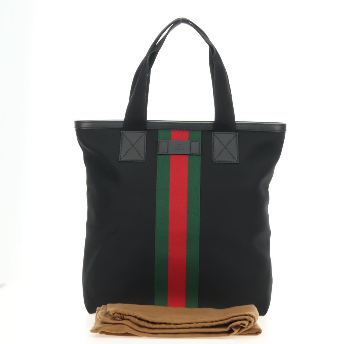 GUCCI Web Sherry Line Tote Bag Canvas Black Silver 631245 Auth 186564V