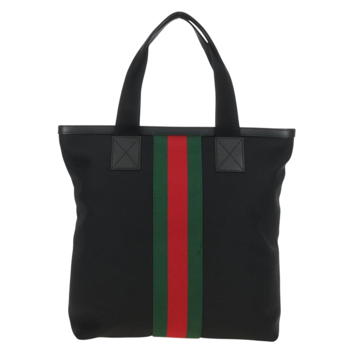 GUCCI Web Sherry Line Tote Bag Canvas Black Silver 631245 Auth 186564V