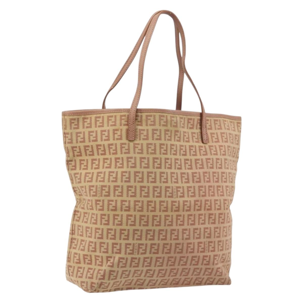 FENDI Zucchino Canvas Tote Bag Pink Silver Auth 186565